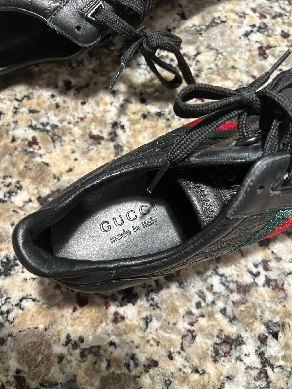 Gucci Leather Web Sneaker 'Black' , 233334 Size 10.5G